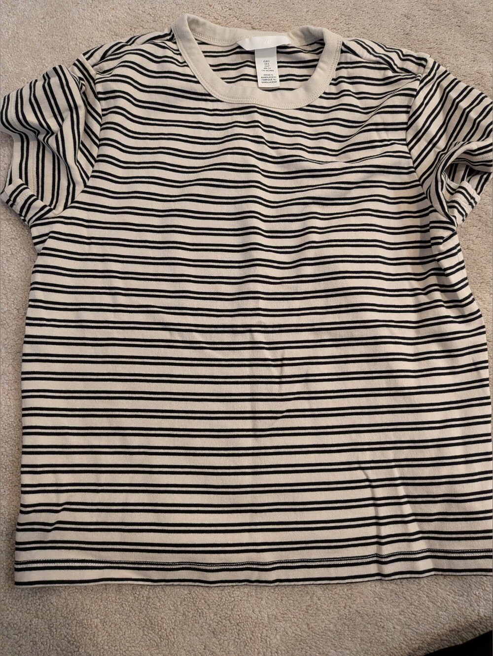 H&M Women's Small Black & White Stripe Tee - Crewneck